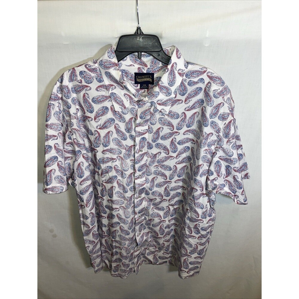 Cremieux Premium Denim Men’s Dress Shirt Sz 3X Big White Paisley Casual Outdoors